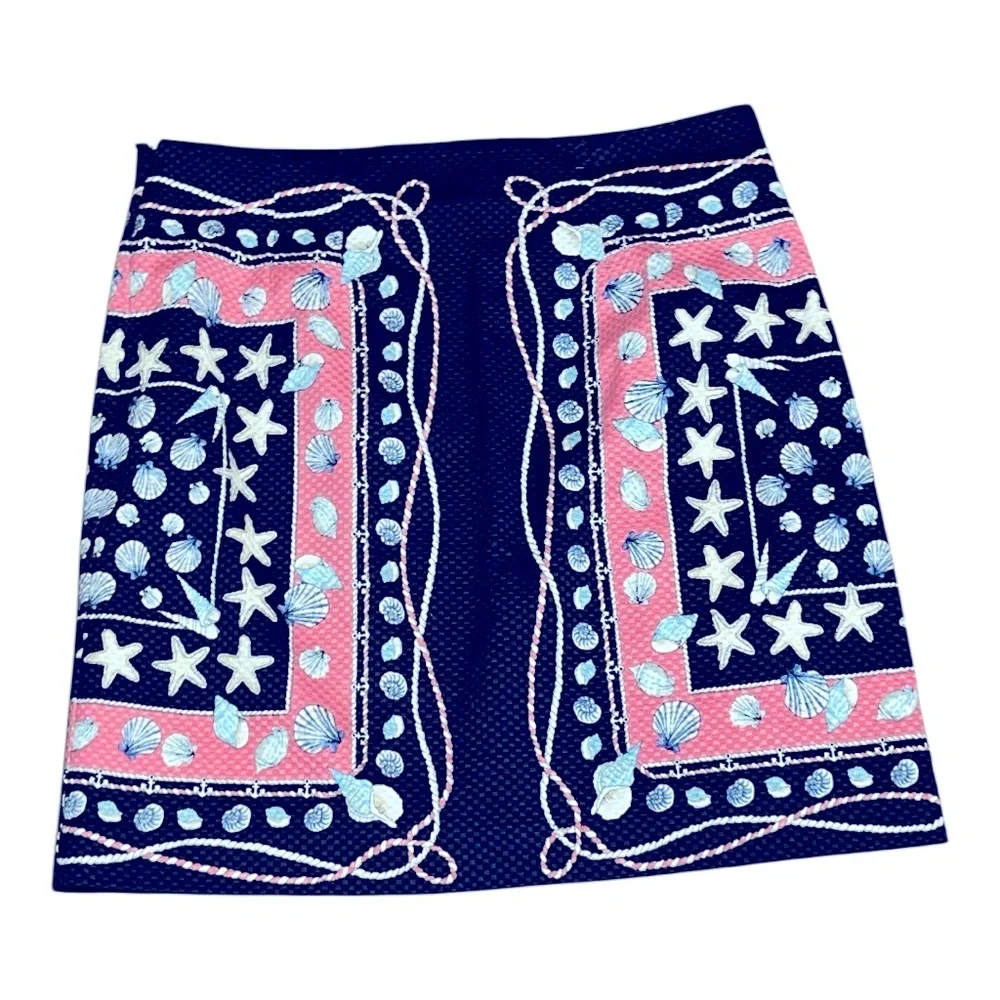 Talbots 8p petite nautical blue pink pencil skirt beachy preppy sailor boat